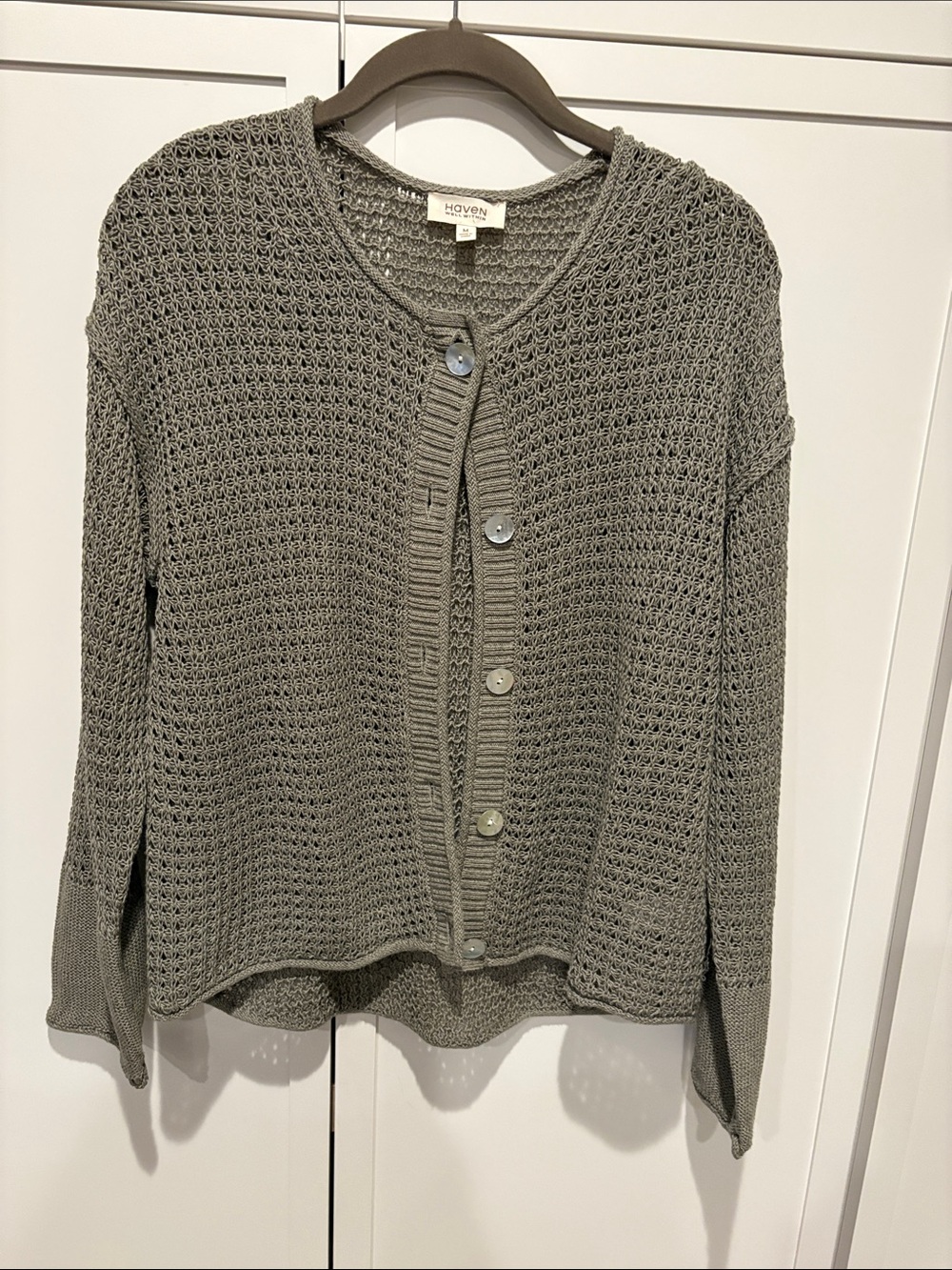 Haven Within Open-Weave Button Front Cardigan M